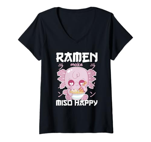 Damen Axolotl mit Nudeln Ramen Kawaii Axolotl T-Shirt mit V-Ausschnitt Damen Axolotl mit Nudeln Ramen Kawaii Axolotl T-Shirt mit V-Ausschnitt von Axolotl essen Ramen kawaii Anime Tiere