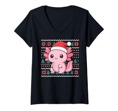 Damen Axolotl Weihnachten Süß T-Shirt mit V-Ausschnitt Damen Axolotl Weihnachten Süß T-Shirt mit V-Ausschnitt von Axolotl mama Süßer Axolotl Weihnachten Haustier