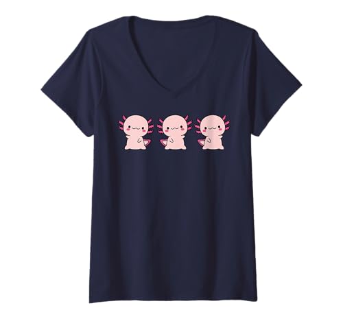 Damen Cute Axolotls T-Shirt mit V-Ausschnitt Damen Cute Axolotls T-Shirt mit V-Ausschnitt von Axolotl mom messy bun tee