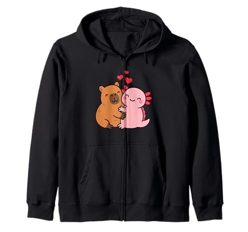 Axolotl Capybara BFF Tierliebhaber Valentinstag Jungen Mädchen Kinder Kapuzenjacke von AxolotlAxis1