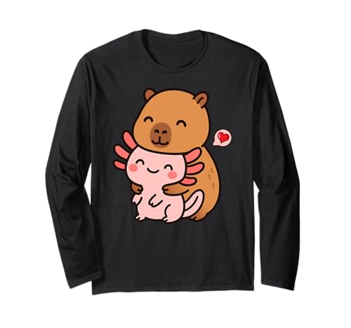 Axolotl Capybara Tierliebhaber Valentinstag BFF Jungen Mädchen Kinder Langarmshirt von AxolotlAxis1