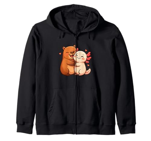Capybara Axolotl Tierliebhaber Valentinstag BFF Jungen Mädchen Kinder Kapuzenjacke von AxolotlAxis1