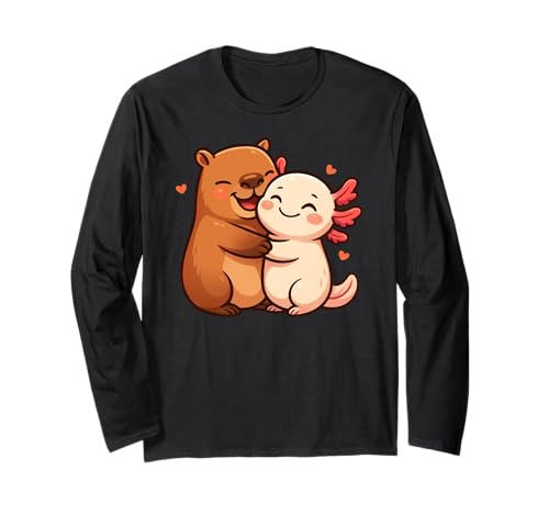 Capybara Axolotl Tierliebhaber Valentinstag BFF Jungen Mädchen Kinder Langarmshirt von AxolotlAxis1
