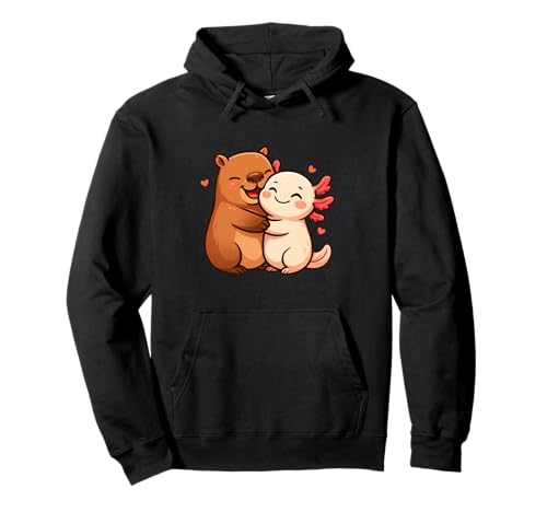 Capybara Axolotl Tierliebhaber Valentinstag BFF Jungen Mädchen Kinder Pullover Hoodie von AxolotlAxis1