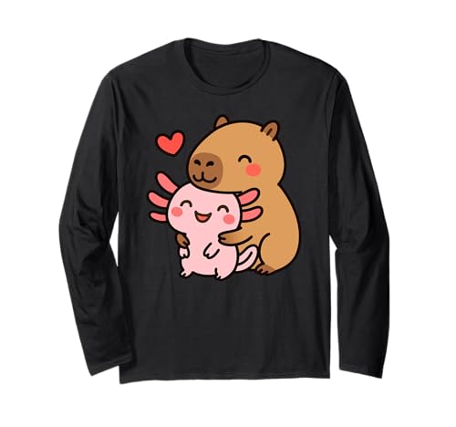 Capybara Axolotl Valentines BFF Tierliebhaber Jungen Mädchen Kinder Langarmshirt von AxolotlAxis1