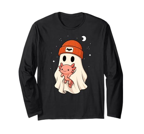 Ghost Axolotl Halloween Tierliebhaber Beenie Hut Jungen Mädchen Langarmshirt von AxolotlAxis1