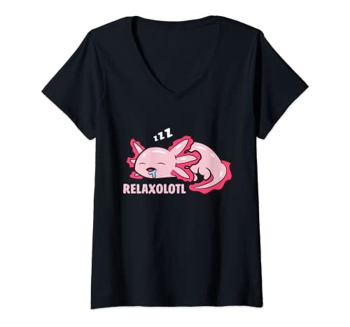 Damen Axolotl Liebhaber Mexikanischer Salamander Relaxolotl T-Shirt mit V-Ausschnitt von Axolotls Geschenke Relaxolotl