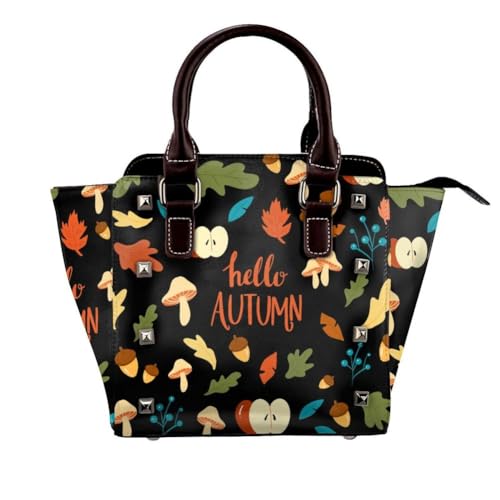 Damen -Crossbody -Taschen, Herbsternte Handtasche Satchel Mit Verstellbaren Gurten Fall Blätter Pilzdesign Für Jeden Tag,Schwarz von Axrrl