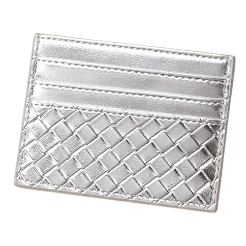 Damen-Geldbörse, Gewebtes Kartenetui Aus PU-Leder, Schmales Ausweisetui Mit Kratzfester Außenseite, Mehrere Farboptionen,Silber von Axrrl