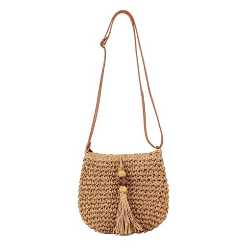 Frauen Der Gewebter Strohhalle - Handgefertigte Crossbody -Geldbörse, Ungezwungene Sommerstrandtasche Für Den Täglichen Gebrauch,Braun von Axrrl