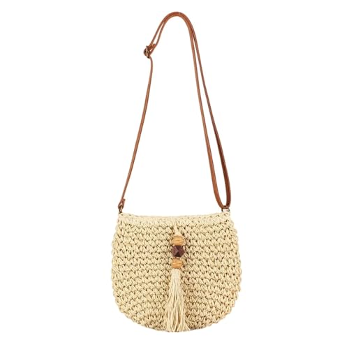 Frauen Der Gewebter Strohhalle - Handgefertigte Crossbody -Geldbörse, Ungezwungene Sommerstrandtasche Für Den Täglichen Gebrauch,Weiß von Axrrl