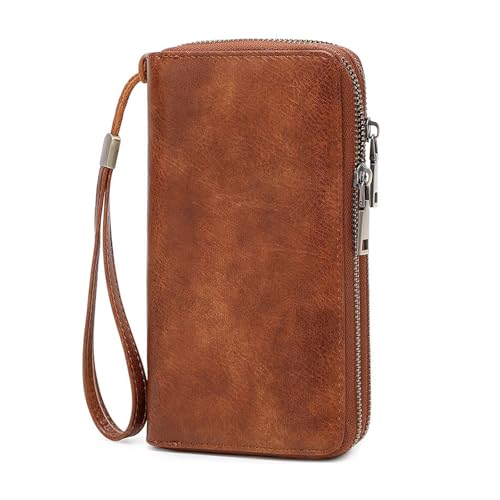 Frauen Mit Langem Leder Brieftasche RFID-Blockierung, Multi-Karten-Organizer Kupplung Beutel Reißverschluss Tasche Großer Kapazität,Braun von Axrrl