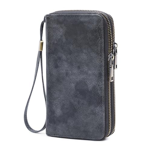 Frauen Mit Langem Leder Brieftasche RFID-Blockierung, Multi-Karten-Organizer Kupplung Beutel Reißverschluss Tasche Großer Kapazität,Grau von Axrrl