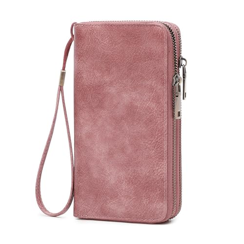 Frauen Mit Langem Leder Brieftasche RFID-Blockierung, Multi-Karten-Organizer Kupplung Beutel Reißverschluss Tasche Großer Kapazität,Pink1 von Axrrl