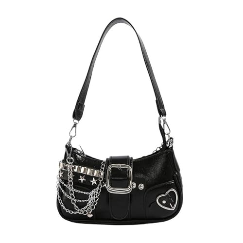 Große Kapazität Messenger Beutel PU Leder Single Umhängetasche Für Frauen Star Nieten, Reißverschluss -Achselbeutel, Retro -Handtasche,Schwarz von Axrrl