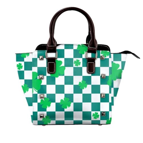 Karierte Handtasche Mit Musterakzenten, Satchel -Geldbörse Für Frauen, EIN Verstellbarer Gurt Oberen Griffbeutel, Tägliche Verwendung,Grün von Axrrl