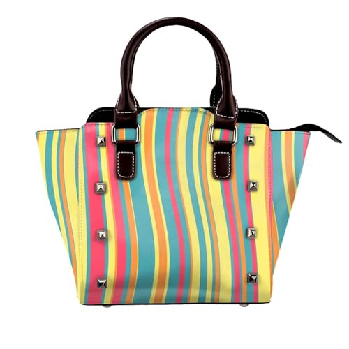 Lebendige Gestreifte Tasche Handtasche Für Frauen Top Griff Satchel -Geldbörse Mit Verstellbarer Schultergurt Arbeitsbeutel Tägliche,Grün von Axrrl