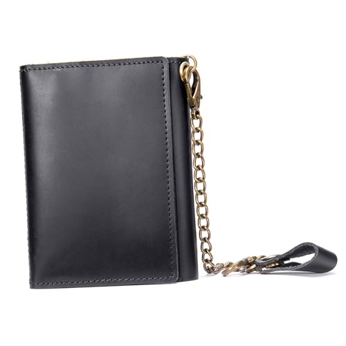 Männer Vintage Lederkette Brieftasche PU Biker Mit Anti-Diebstahl-Kette, Für Den Täglichen Gebrauch, Langlebige Trifold-Designkarten Und Bargeld,Schwarz von Axrrl