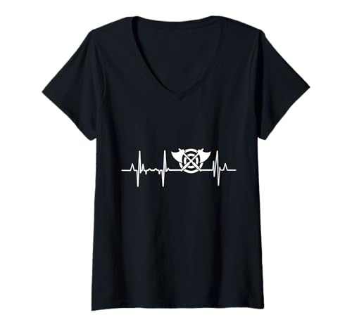 Damen Axtwerfen Herzschlag Herzfrequenz T-Shirt mit V-Ausschnitt Damen Axtwerfen Herzschlag Herzfrequenz T-Shirt mit V-Ausschnitt von Axt-Werfen Herzschlag T-Shirts