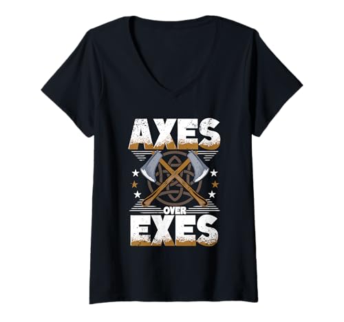 Damen Axtwerfen Holzfäller Beil Zielwurf Axes Over Exes T-Shirt mit V-Ausschnitt Damen Axtwerfen Holzfäller Beil Zielwurf Axes Over Exes T-Shirt mit V-Ausschnitt von Axtwerfen Holzfäller Beil Zielwurf