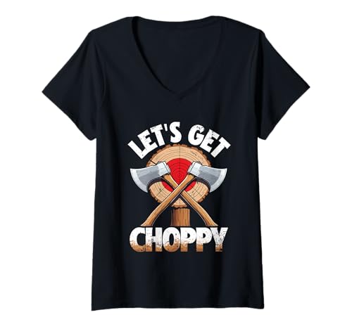 Damen Axtwerfen Holzfäller Beil Zielwurf Let's Get Choppy T-Shirt mit V-Ausschnitt Damen Axtwerfen Holzfäller Beil Zielwurf Let's Get Choppy T-Shirt mit V-Ausschnitt von Axtwerfen Holzfäller Beil Zielwurf