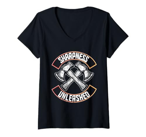 Damen Axtwerfen Holzfäller Beil Zielwurf Sharpness Unleashed T-Shirt mit V-Ausschnitt von Axtwerfen Holzfäller Beil Zielwurf