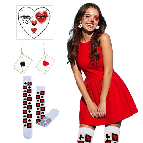 Axvxby Damen Casino Kostüm Set - Zauberer Krawatte, Poker Krawatte, Socken, Königin der Herzen, Clown Mädchen Rollenspiel, Mardi Gras Zubehör Axvxby Damen Casino Kostüm Set - Zauberer Krawatte, Poker Krawatte, Socken, Königin der Herzen, Clown Mädchen Rollenspiel, Mardi Gras Zubehör von Axvxby