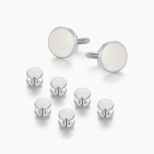 Axvxby Manschettenknöpfe und Hemdknopf Set, Herren Manschettenknöpfe und Knopf Set mit Geschenkbox, Ideal für formelle Hemden, Dinner Jackets, Anzüge und Business Attire (Weiß) von Axvxby