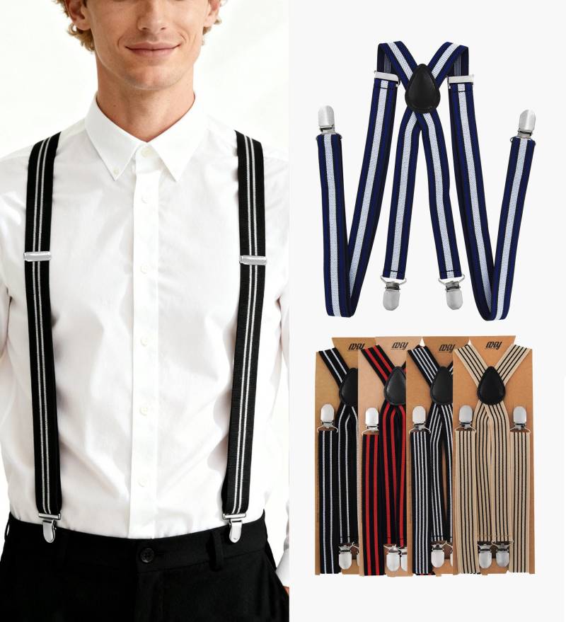 Gestreifte Hosenträger Für Herren - 2, 5 cm Breit, X-Form, Mit 4 Extra Starken Clips, Längenverstellbar von AxyByDesign