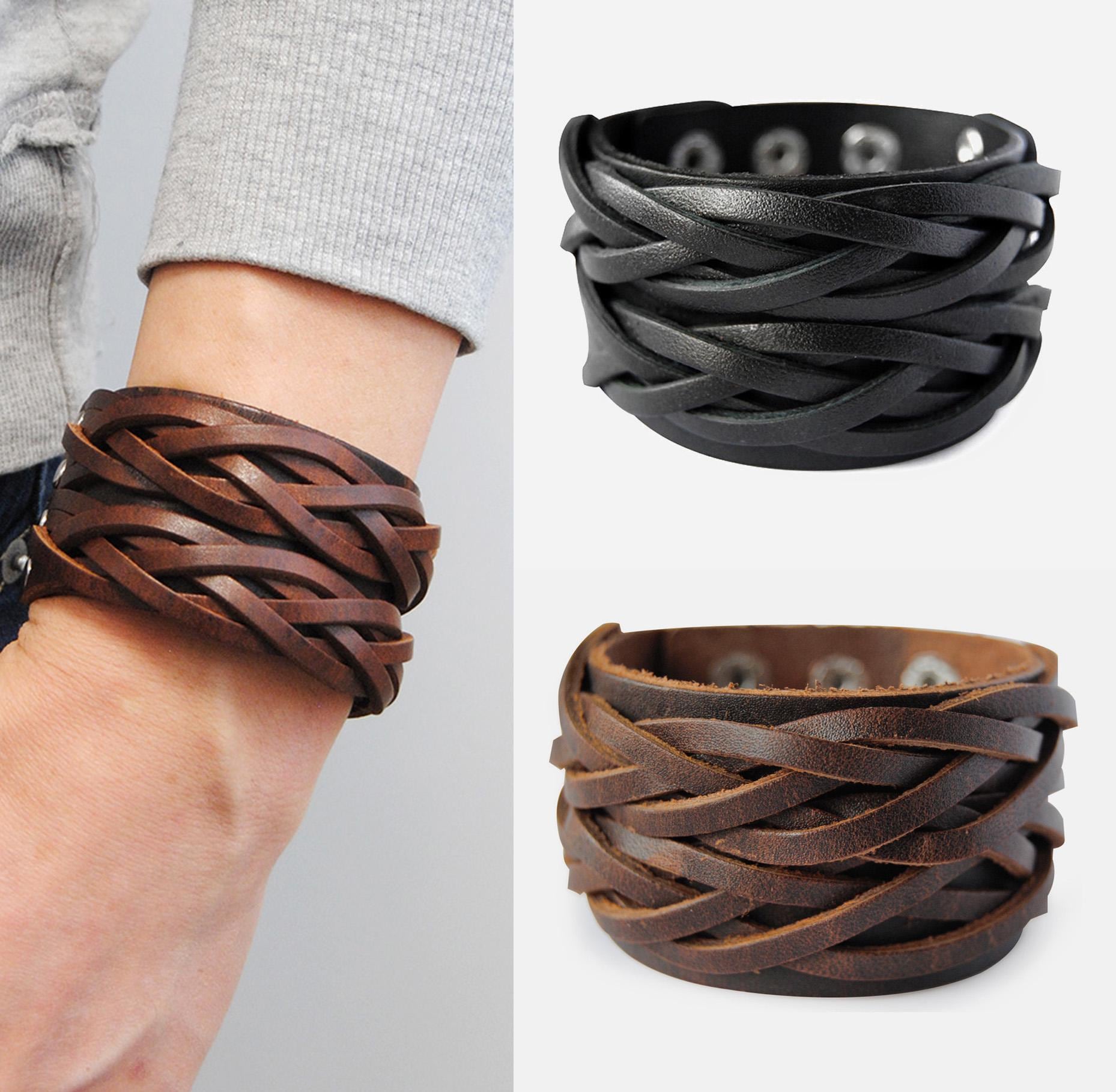 Lederarmband Breit Geflochtenes Armband Leather Bracelet Surferarmband Herren -Verstellbar, Handgefertigt, Armband, Lederarmband von AxyByDesign