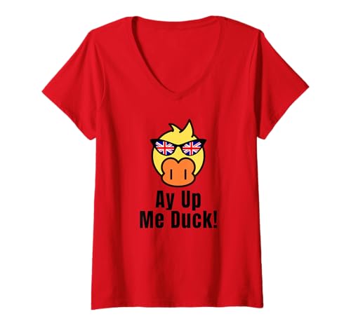 Damen Ay Up Me Duck Funny UK Hallo T-Shirt mit V-Ausschnitt Damen Ay Up Me Duck Funny UK Hallo T-Shirt mit V-Ausschnitt von Ay Up Me Duck Funny UK Hello by SModk