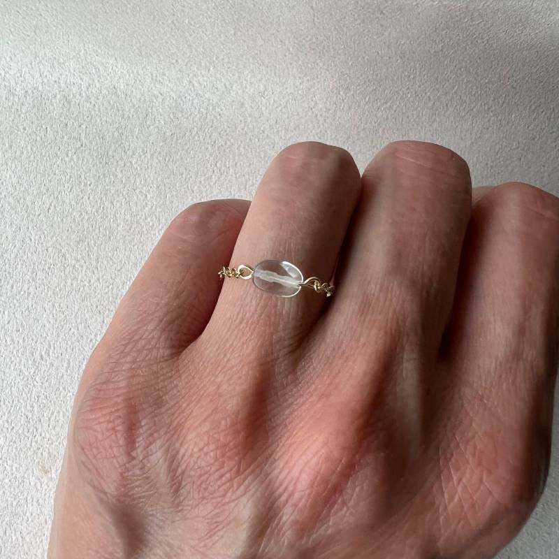 14Kt Gold Fill Kettenring Zierlicher Edelstein Permanentring Schmuck Kleiner Ring Minimal Stapeln Kettenring, Aquamarin von AyaKazari