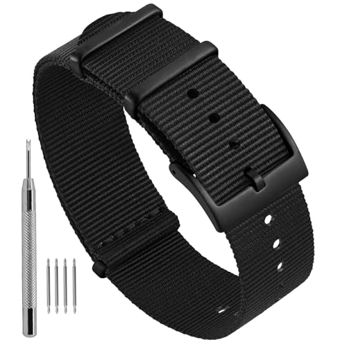 Ayadoo 18mm Schwarz Einteilige Nylon-Uhrenarmbänder für Herren und Damen, Ersatzbänder mit Schwarze Schnalle von Ayadoo