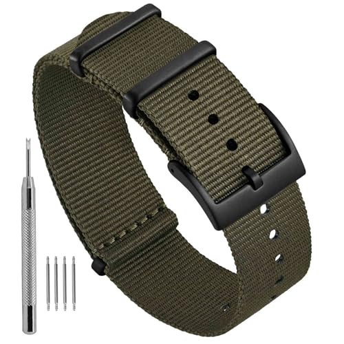 Ayadoo 20mm Olivgrün Einteilige Nylon-Uhrenarmbänder für Herren und Damen, Ersatzbänder mit Schwarze Schnalle von Ayadoo
