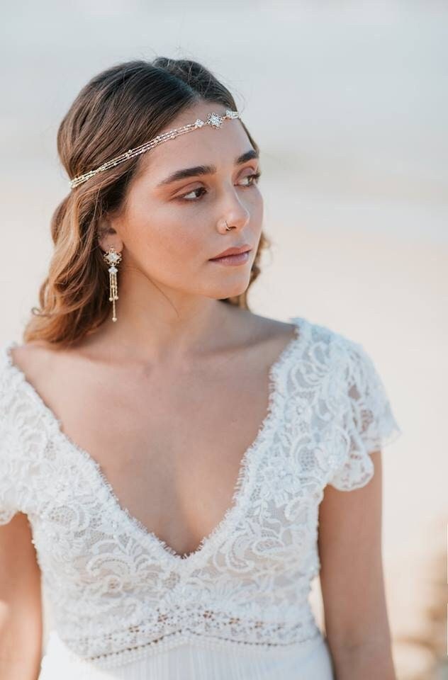 Handgefertigtes Schmuckset, Kopf Kette & Ohrringe Set, Gold Einzigartiges Modernes Halskette Ohrring Boho von Ayajewellery