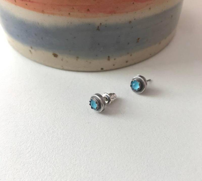 Blautopas Sterling Silber Ohrstecker Oxidierte Edelstein Beiträge von AyalaBinor