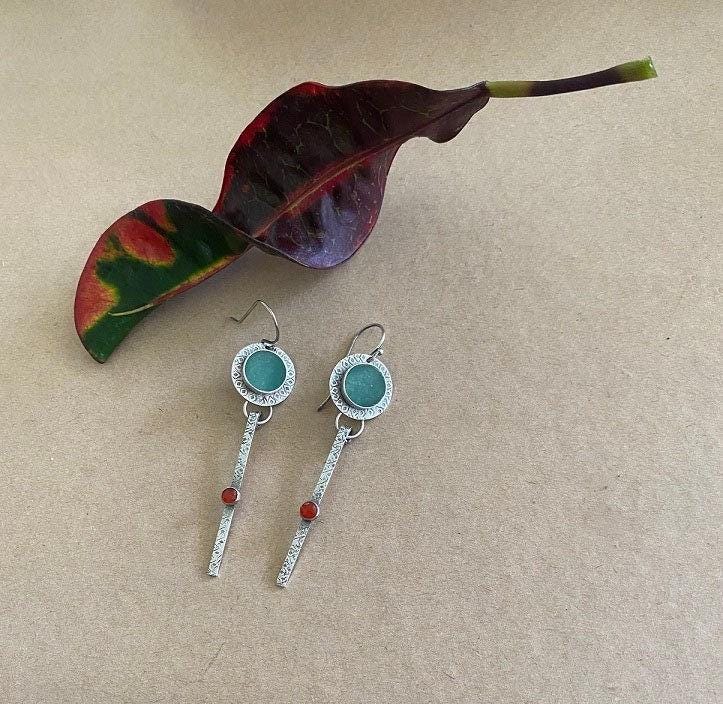 Bunte Lange Ohrringe, Boho Handgemachte Sterling Silber Edelsteine Handwerker Aventurin Und Karneol Steine Bunte Lange Ohrringe, Boho Handgemachte Sterling Silber Edelsteine Handwerker Aventurin Und Karneol Steine von AyalaBinor