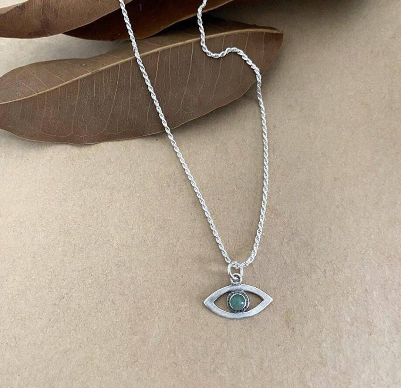 Sterling Silber Evil Eye Halskette Aventurin Stein Schutz Anhänger von AyalaBinor