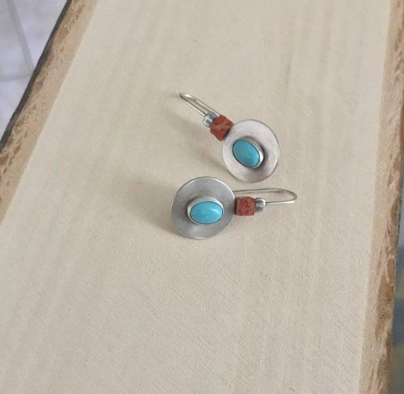 Kreisohrringe, Koralle Und Türkis, Handgemachte Silberne Ohrringe, Buntes Juwel von AyalaBinor