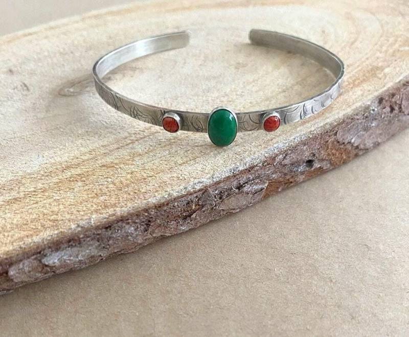 Silber Manschette Armreif, Frauen Armband, Koralle Stein Eilat Offene Edelsteine Armband von AyalaBinor