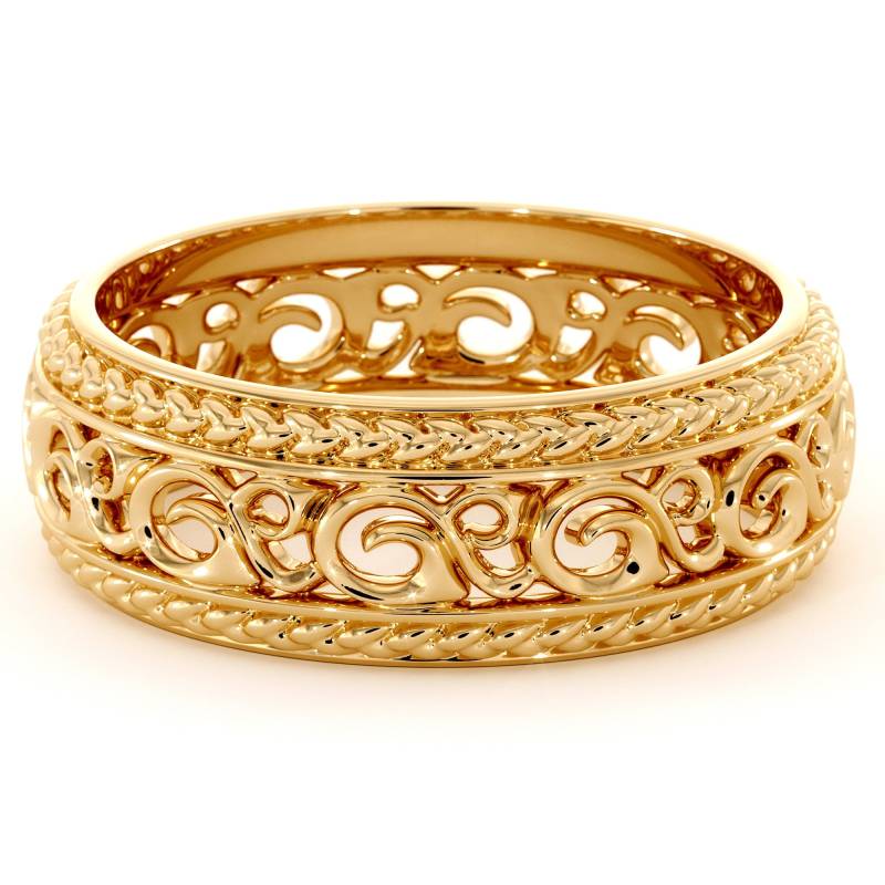 14K Gelbgold Herren Ehering Kunstvoller Filigraner Ring von AyalaDiamonds