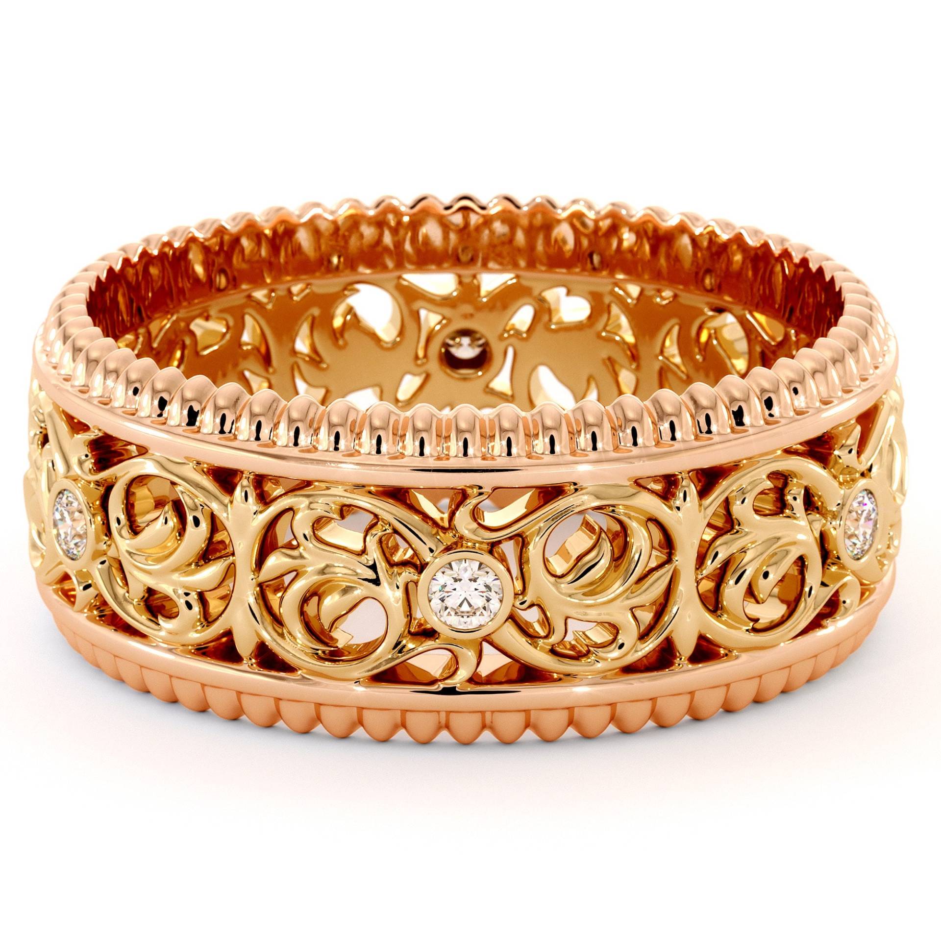 14K Gold Lab Diamant Eternity Ehering - Filigranes Design von AyalaDiamonds