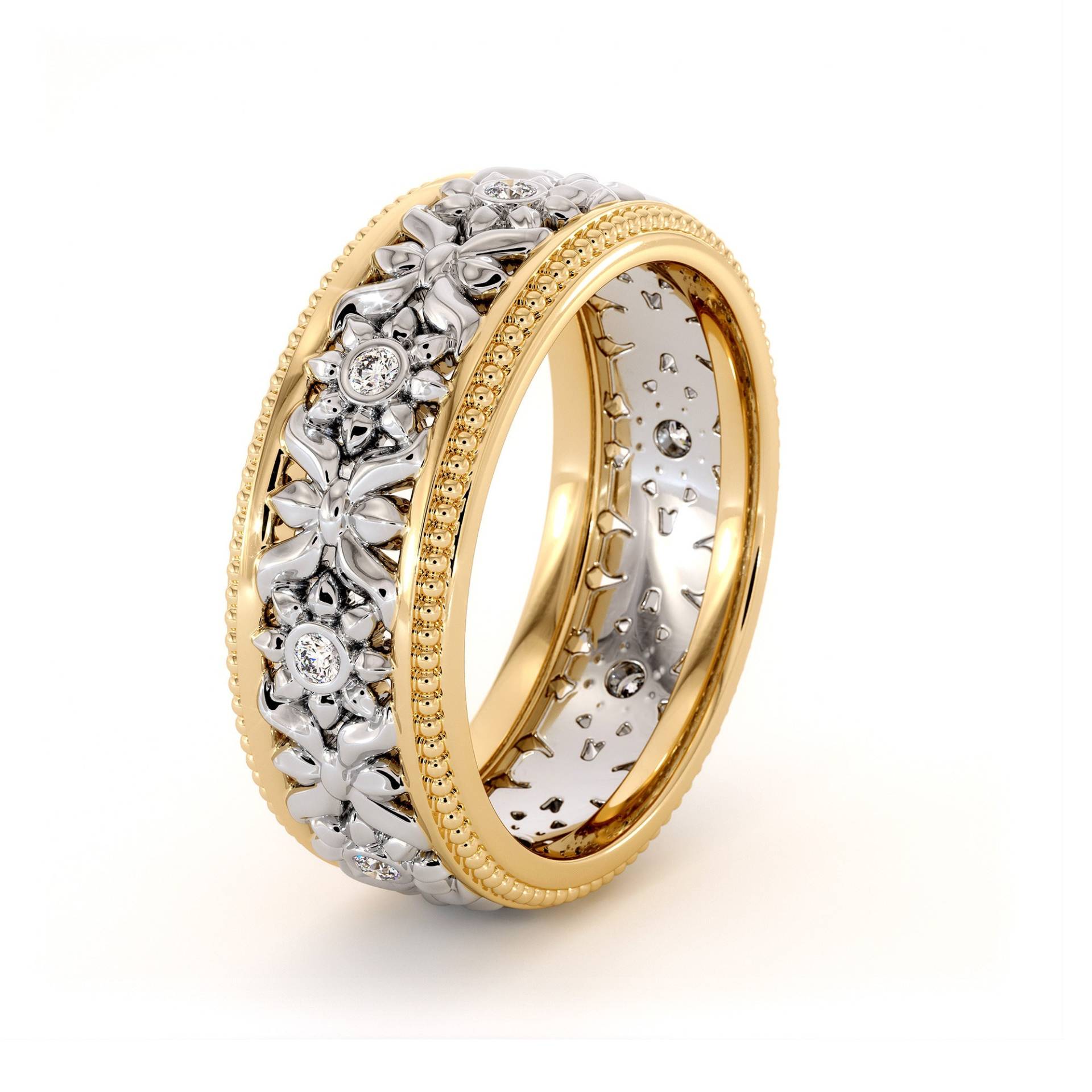 14K Two Tone Lab Diamant Ehering Gelb - Und Weißgoldring von AyalaDiamonds