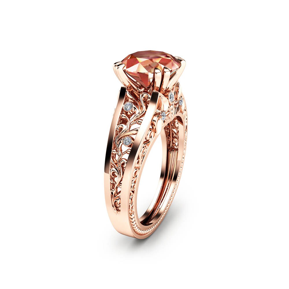 2 Karat Feine Morganit Verlobung Art Deco Ring Rose Gold Floral Band Zacken Krone Lünette Einstellung Milgrain Zweig Und Blatt Stil Edlen Schmuck von AyalaDiamonds