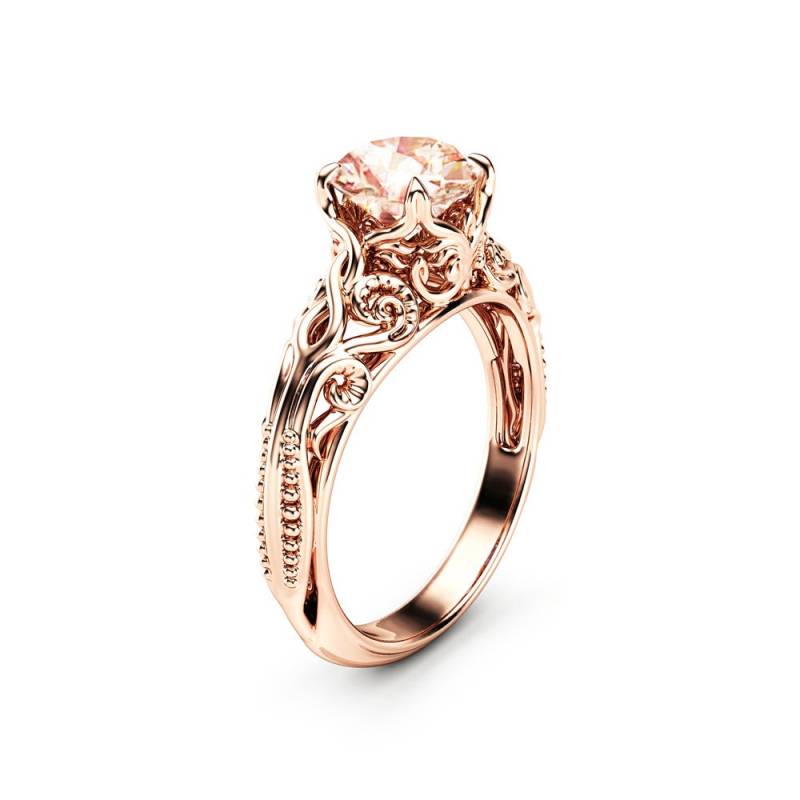 Antikes Design Morganit Verlobungsring 14K Rose Gold Solitär Ring von AyalaDiamonds