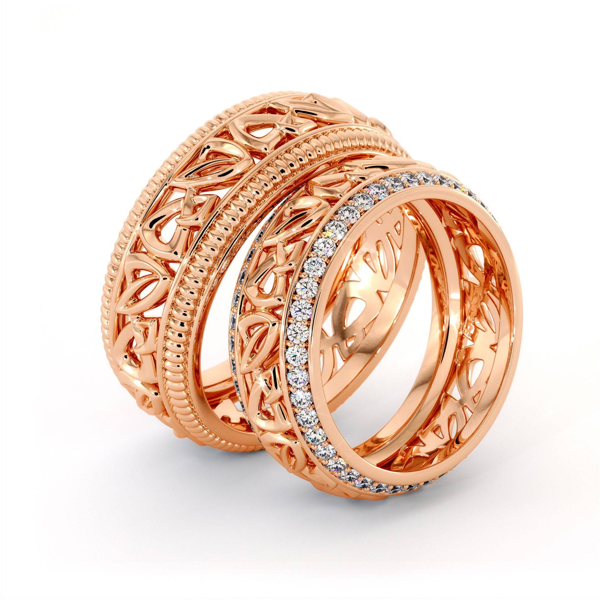 Art Deco 14K Rosegold Trauring Set Diamant Seine Und Ihre Ringe von AyalaDiamonds