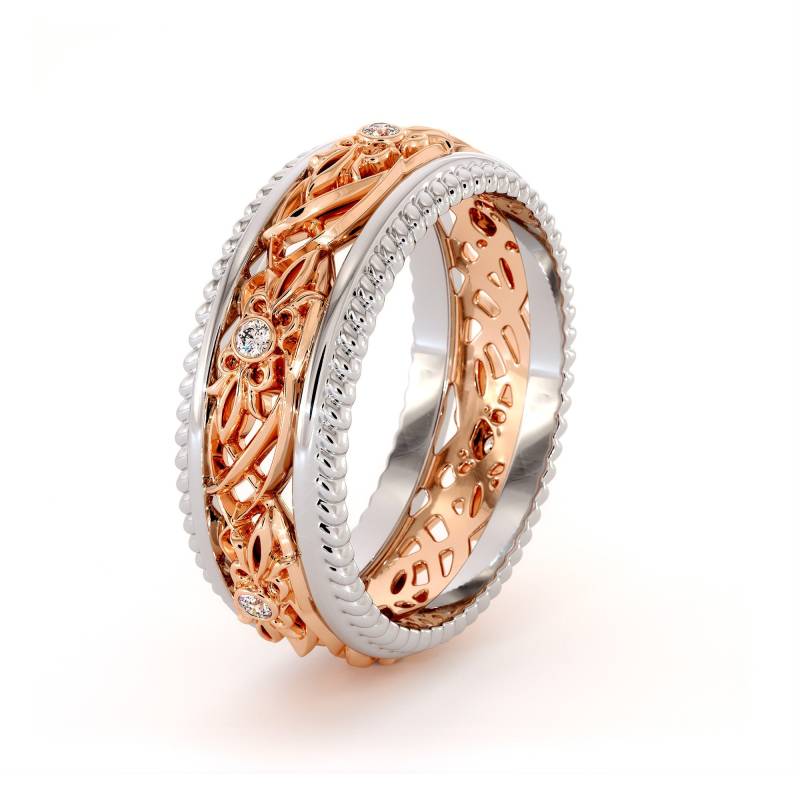 Art-Deco-Labordiamant Ehering Zweifarbiger 14K Goldring von AyalaDiamonds