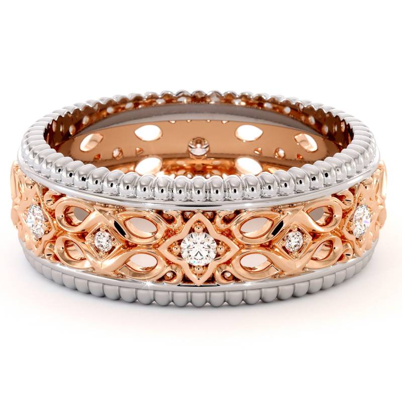 Art Deco-Labordiamanten Ehering 14K Zweifarbiger Goldring von AyalaDiamonds