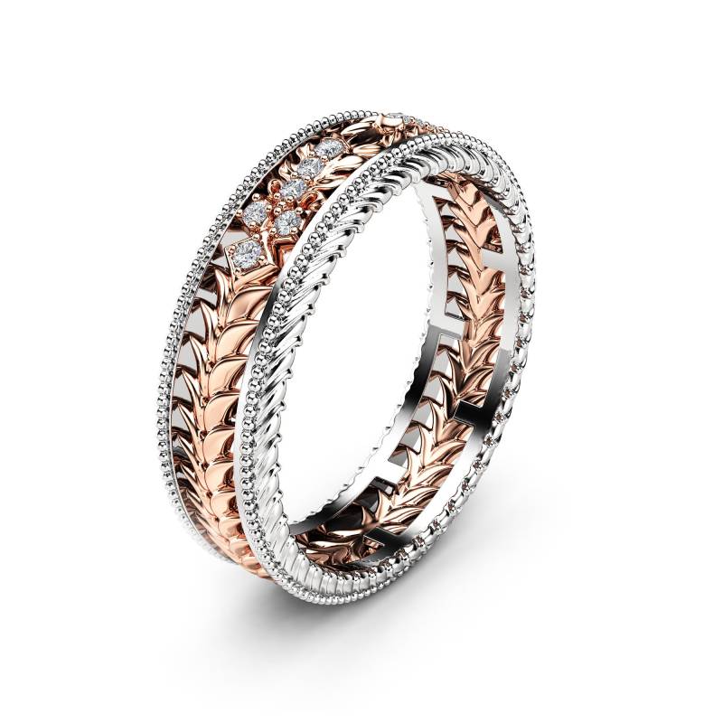 Art Deco Milgrain Diamant Ehering 14K Zweifarbiger Goldring von AyalaDiamonds