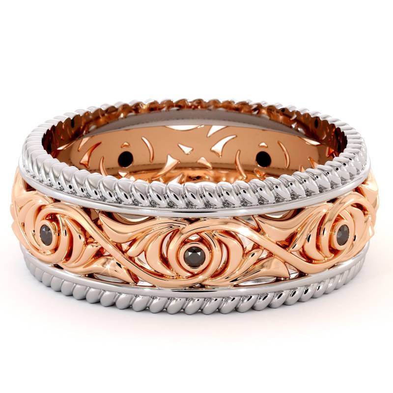 Black Diamond Art Deco Ehering Zweifarbiger 14K Goldring von AyalaDiamonds